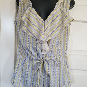 Banana Republic Yellow and Gray Peplum Blouse.  Sm